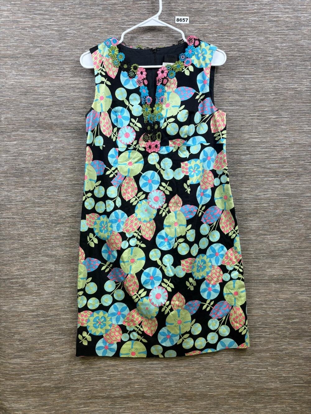 Vintage Anna Sui 90s Flower Power Dress Womens Size M Black Multi Made in USA